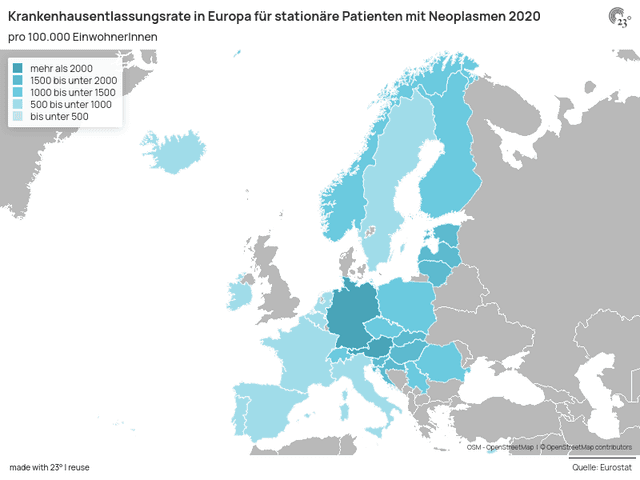 Krankenhausentlassungsrate in Europa für stationäre Patienten mit Neoplasmen 2020