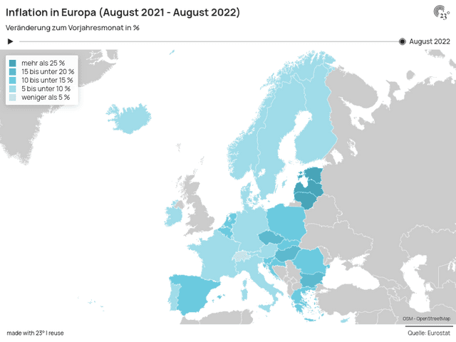Inflation in Europa (August 2021 - August 2022)