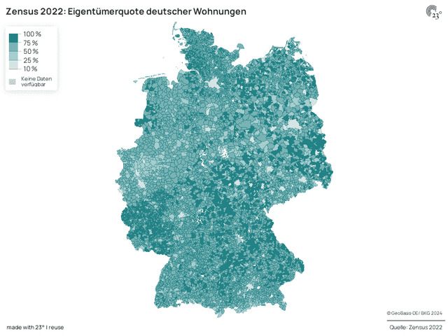 Zensus 2022: Eigentümerquote deutscher Wohnungen