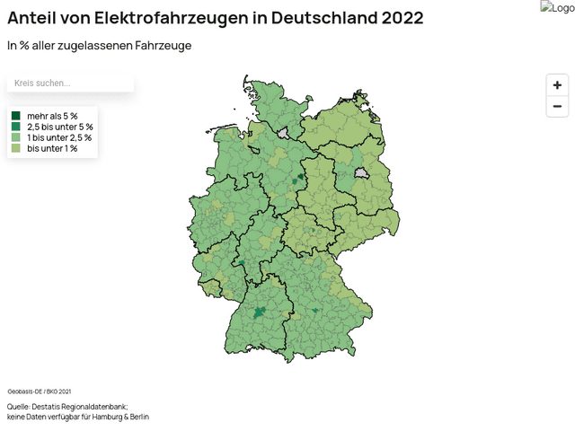 Anteil von Elektrofahrzeugen in Deutschland 2022