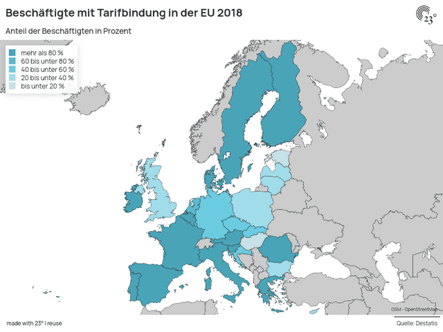 Beschäftigte mit Tarifbindung in der EU 2018