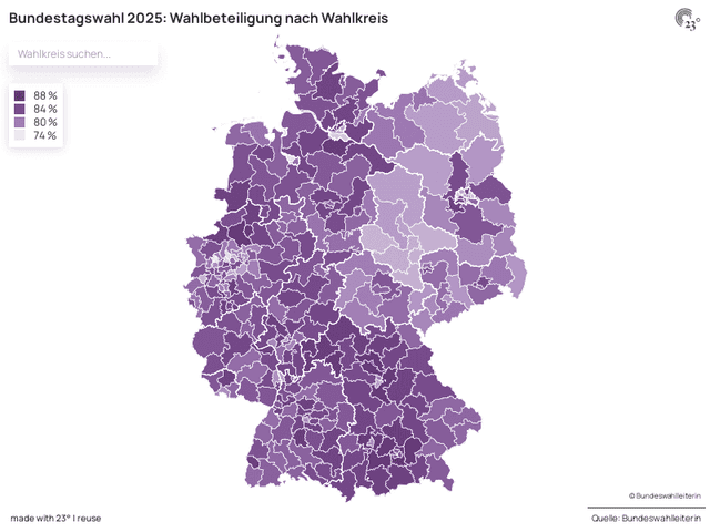 Bundestagswahl 2025: Wahlbeteiligung nach Wahlkreis